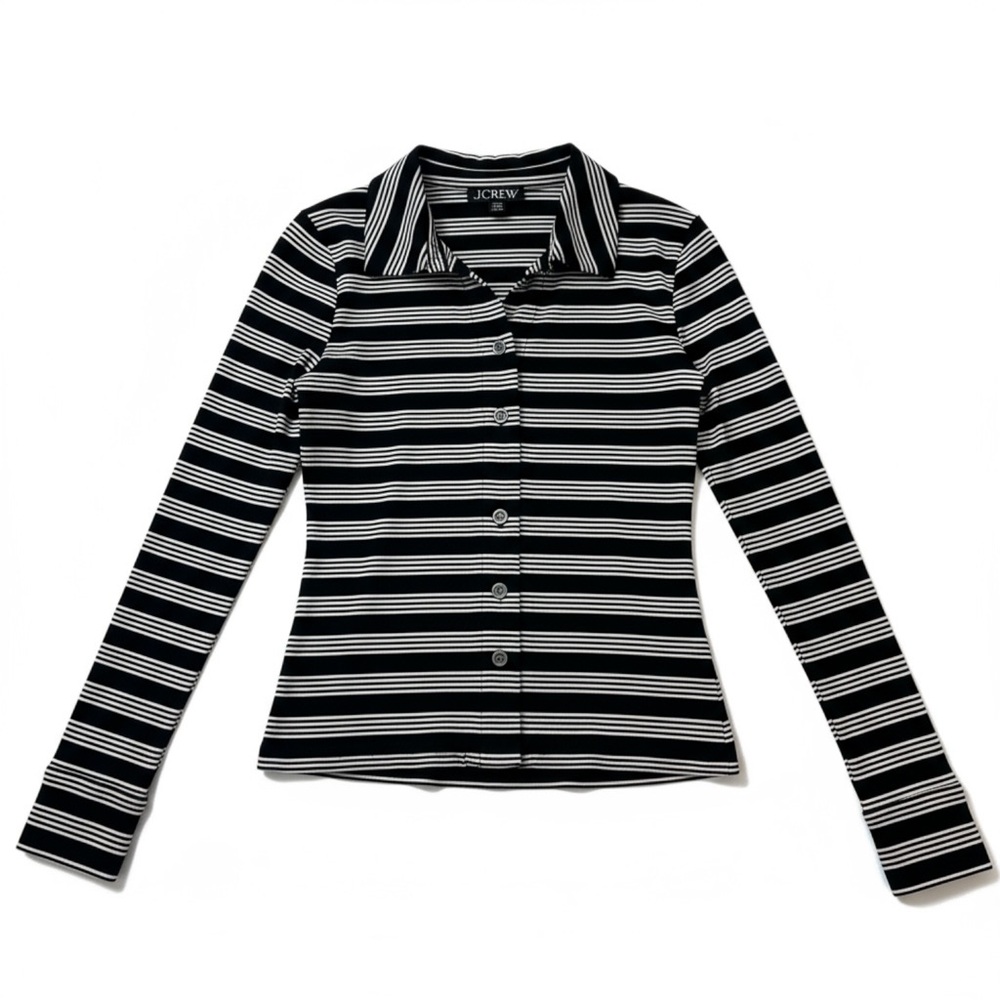 J. Crew Long Sleeve Button Up Black and White Striped Rib Shirt SZ XXS